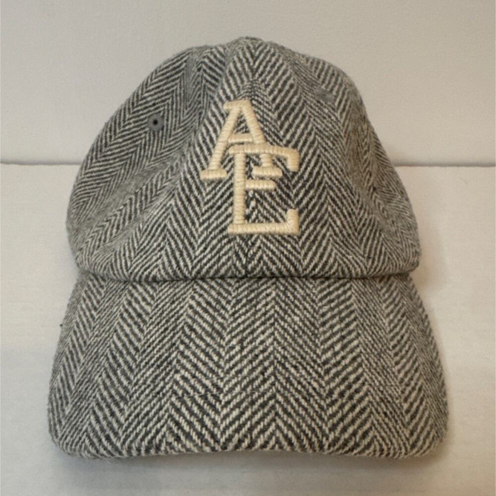 American Eagle Outfitters Herringbone Tweed Baseball Cap Gray White